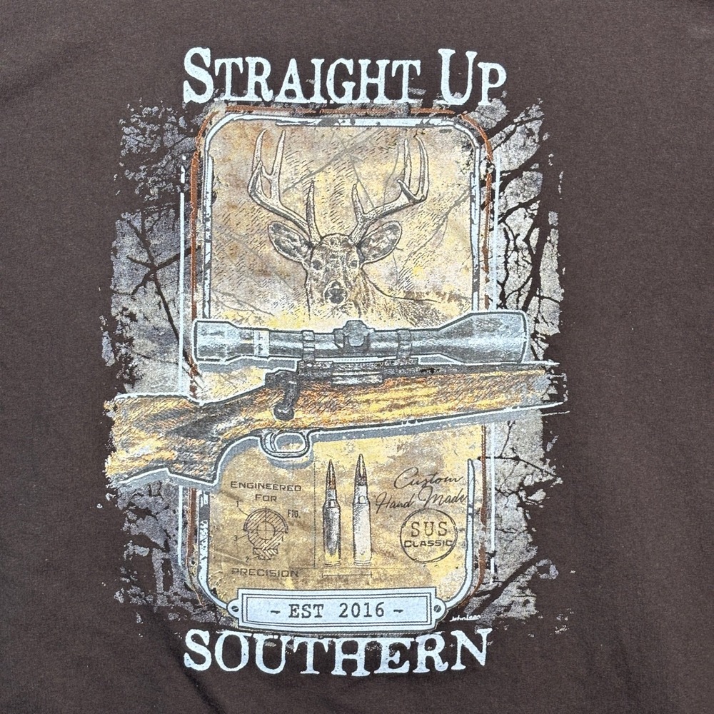 Straight Up Southern T-Shirt Mens XL Brown Deer Hunting Rifle Graphic Tee